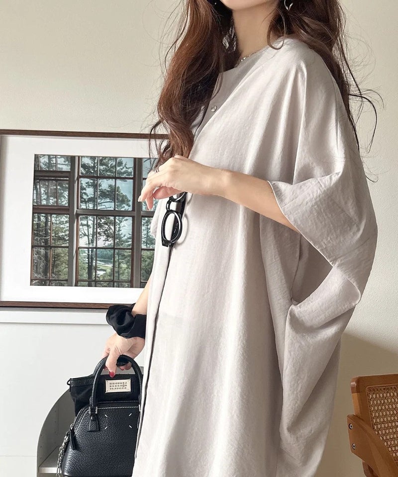 Classical Elf【UVカット・防シワ・吸水速乾・接触冷感機能付き】一枚で視線をさらう。バンドカラービッグチュニックシャツ（半袖）商品画像-21