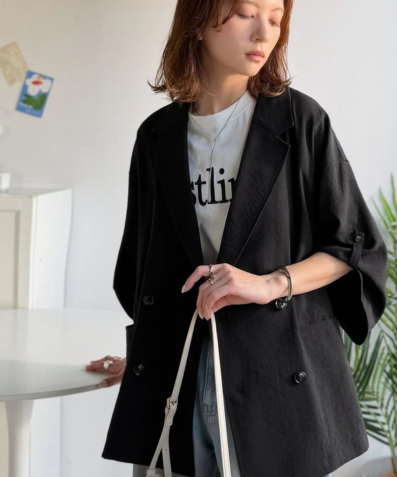 Classical Elf【UVカット・防シワ・接触冷感・吸水速乾機能付き】デイリーにもオフィスにも。ビッグシルエットハーフスリーブダブルジャケット(半袖)商品画像-6