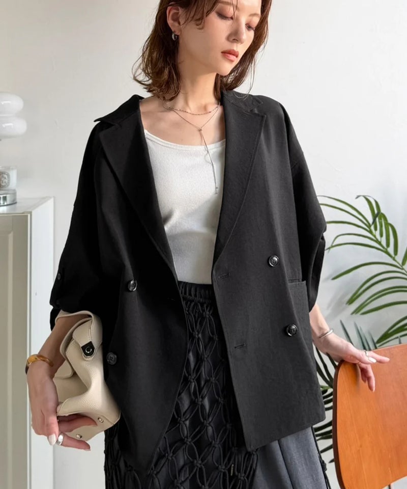 Classical Elf【UVカット・防シワ・接触冷感・吸水速乾機能付き】デイリーにもオフィスにも。ビッグシルエットハーフスリーブダブルジャケット(半袖)商品画像-8