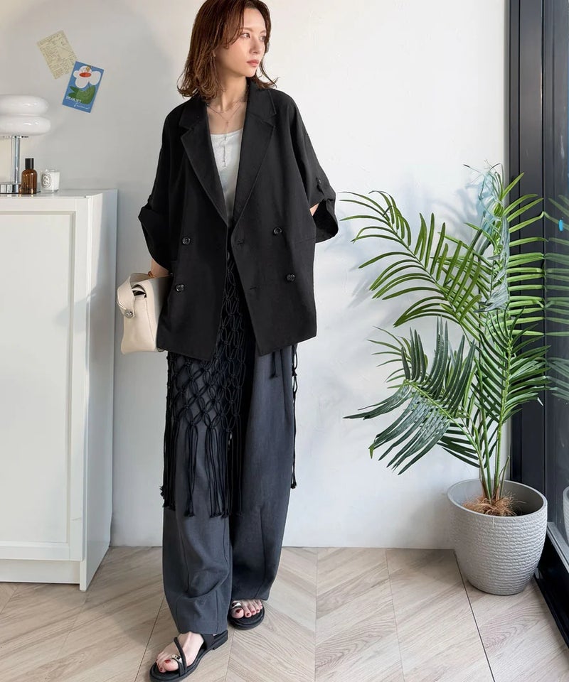 Classical Elf【UVカット・防シワ・接触冷感・吸水速乾機能付き】デイリーにもオフィスにも。ビッグシルエットハーフスリーブダブルジャケット(半袖)商品画像-9