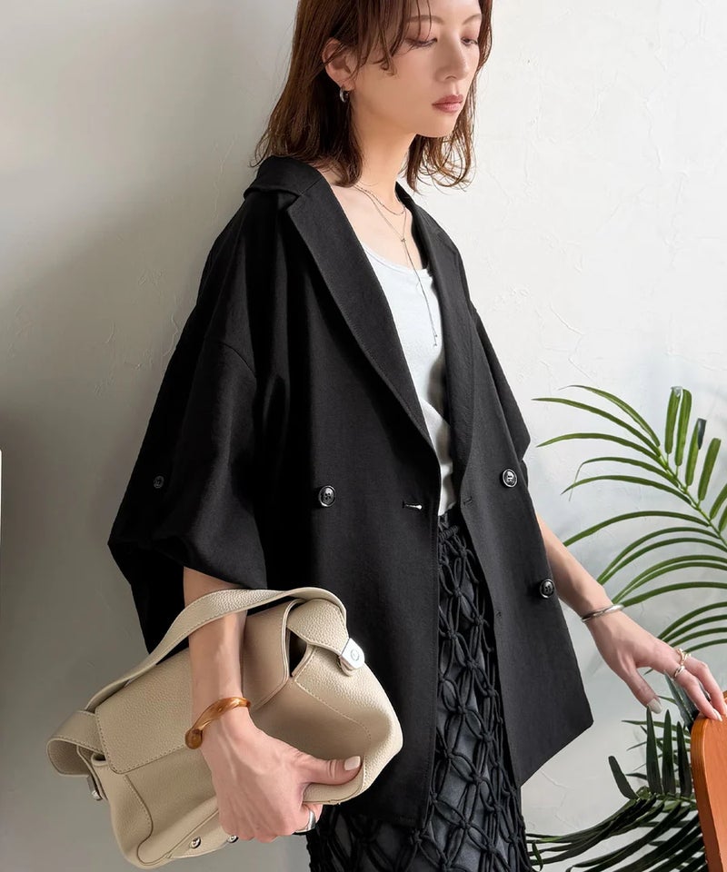 Classical Elf【UVカット・防シワ・接触冷感・吸水速乾機能付き】デイリーにもオフィスにも。ビッグシルエットハーフスリーブダブルジャケット(半袖)商品画像-10