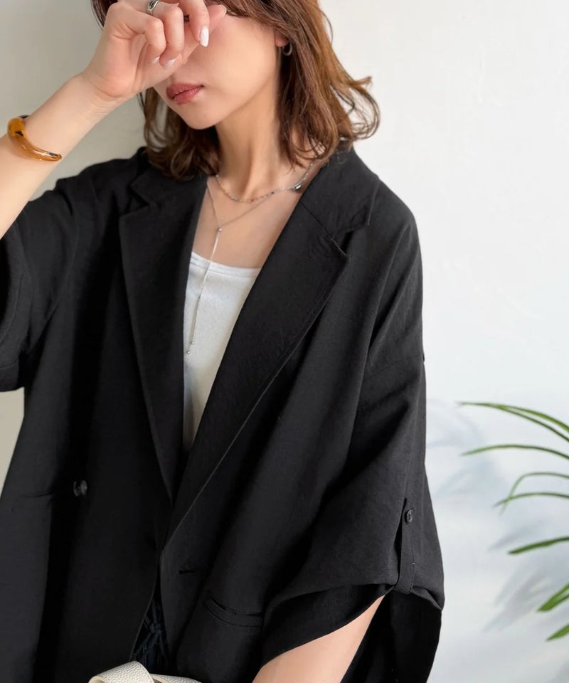 Classical Elf【UVカット・防シワ・接触冷感・吸水速乾機能付き】デイリーにもオフィスにも。ビッグシルエットハーフスリーブダブルジャケット(半袖)商品画像-14