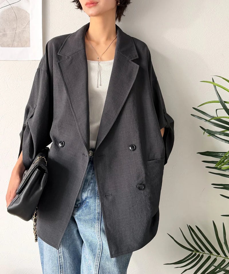 Classical Elf【UVカット・防シワ・接触冷感・吸水速乾機能付き】デイリーにもオフィスにも。ビッグシルエットハーフスリーブダブルジャケット(半袖)商品画像-16