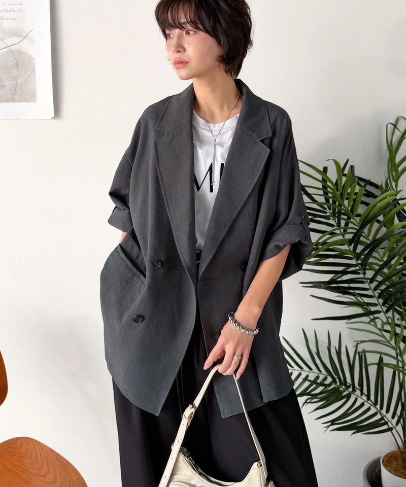 Classical Elf【UVカット・防シワ・接触冷感・吸水速乾機能付き】デイリーにもオフィスにも。ビッグシルエットハーフスリーブダブルジャケット(半袖)商品画像-17