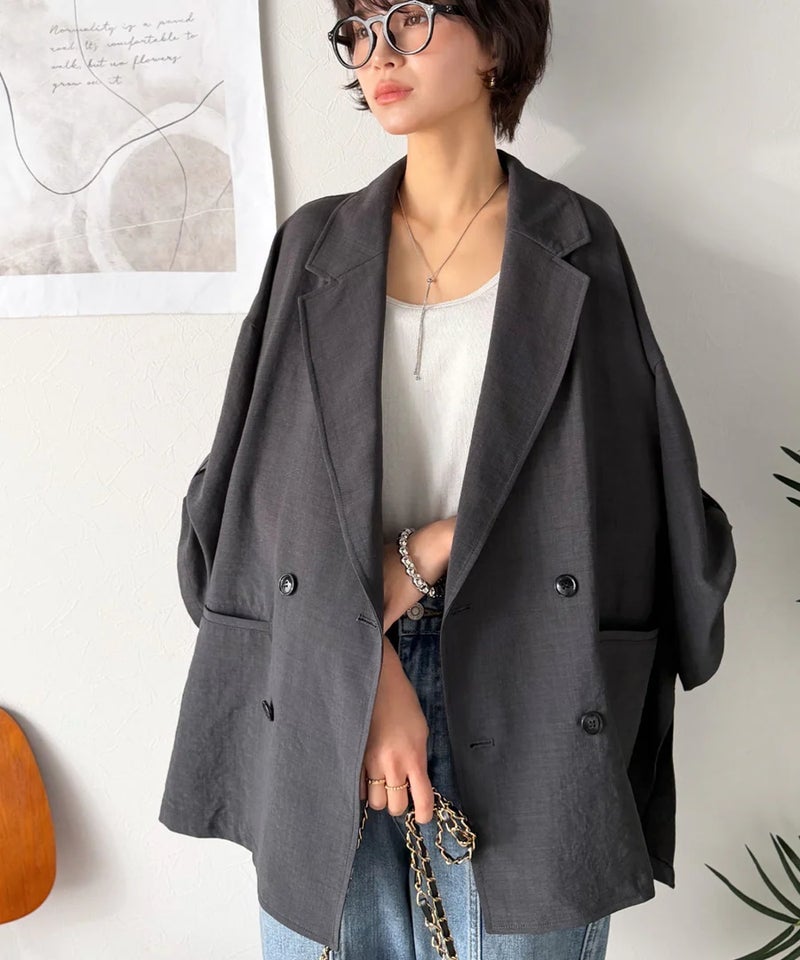 Classical Elf【UVカット・防シワ・接触冷感・吸水速乾機能付き】デイリーにもオフィスにも。ビッグシルエットハーフスリーブダブルジャケット(半袖)商品画像-18