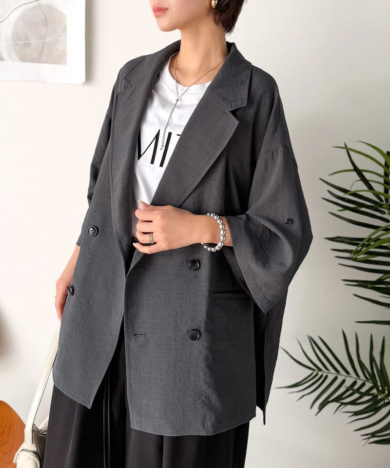 Classical Elf【UVカット・防シワ・接触冷感・吸水速乾機能付き】デイリーにもオフィスにも。ビッグシルエットハーフスリーブダブルジャケット(半袖)商品画像-19