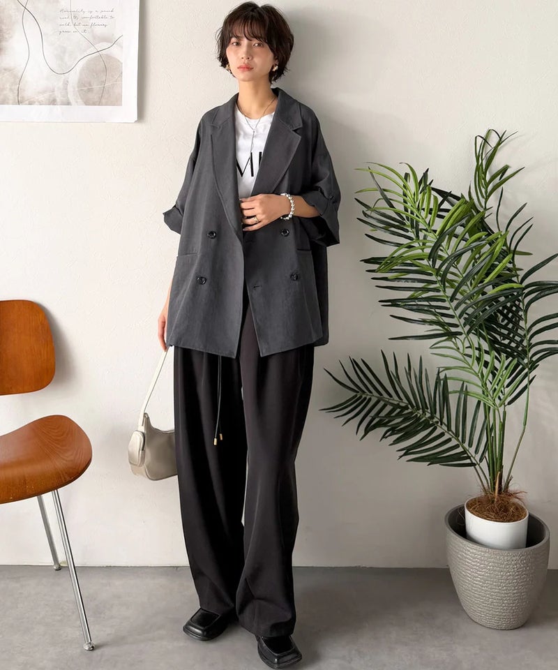 Classical Elf【UVカット・防シワ・接触冷感・吸水速乾機能付き】デイリーにもオフィスにも。ビッグシルエットハーフスリーブダブルジャケット(半袖)商品画像-21