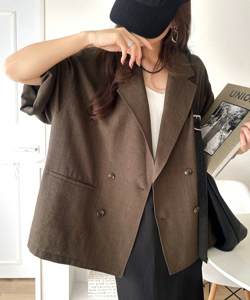 Classical Elf【UVカット・防シワ・接触冷感・吸水速乾機能付き】デイリーにもオフィスにも。ビッグシルエットハーフスリーブダブルジャケット(半袖)商品画像-27