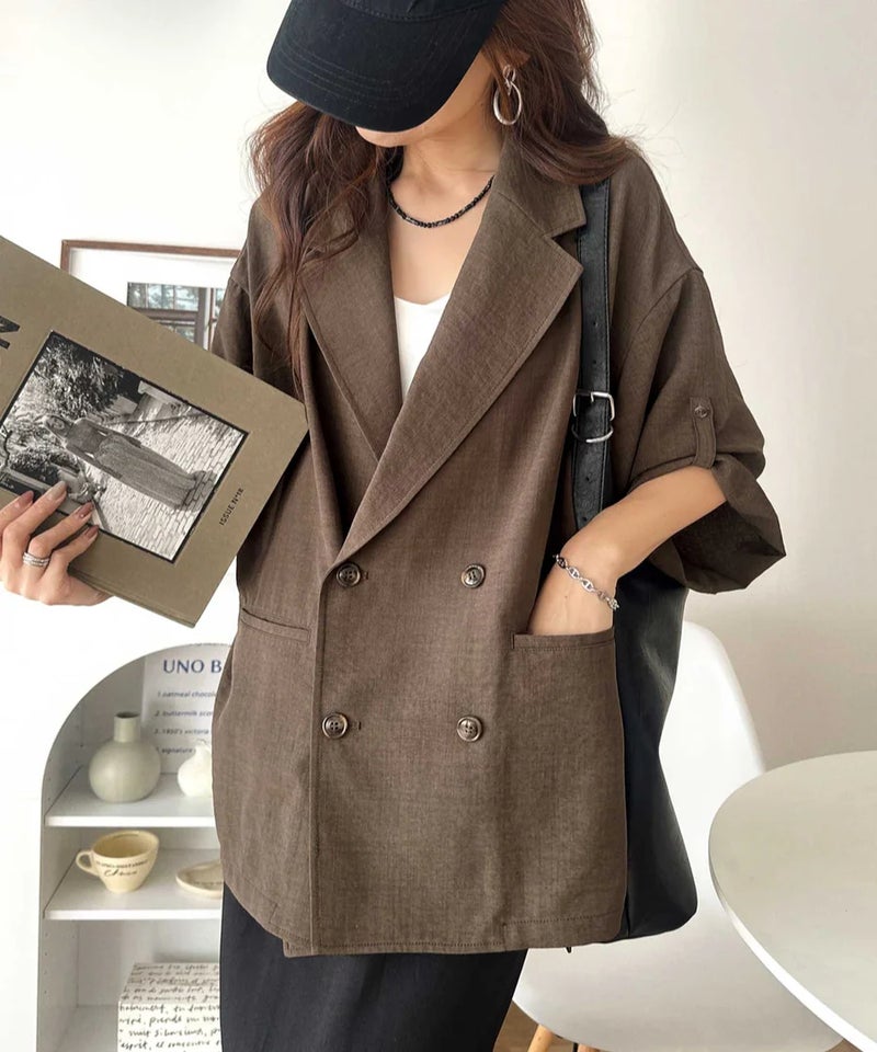 Classical Elf【UVカット・防シワ・接触冷感・吸水速乾機能付き】デイリーにもオフィスにも。ビッグシルエットハーフスリーブダブルジャケット(半袖)商品画像-28