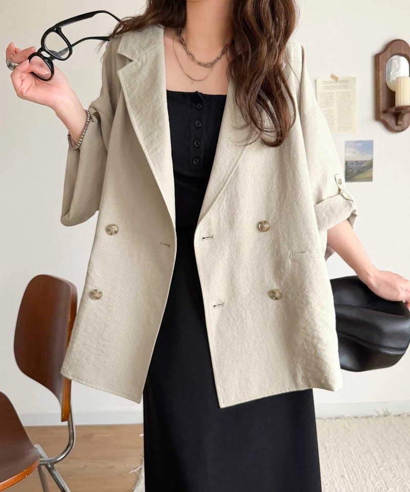 Classical Elf【UVカット・防シワ・接触冷感・吸水速乾機能付き】デイリーにもオフィスにも。ビッグシルエットハーフスリーブダブルジャケット(半袖)商品画像-30