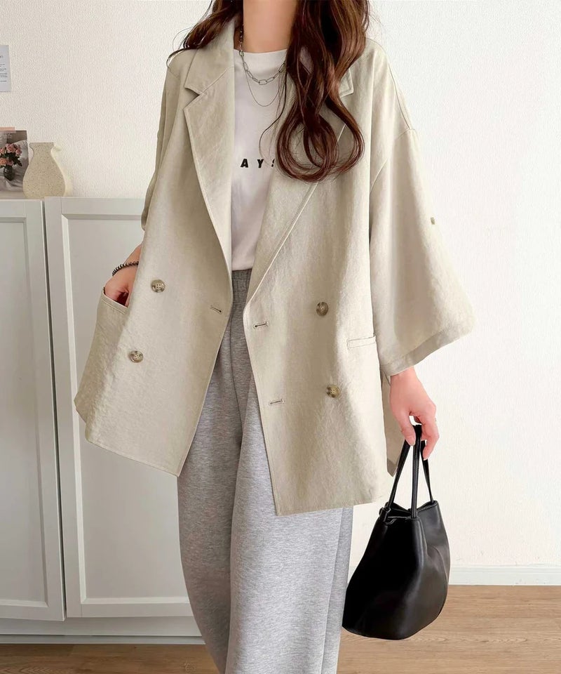 Classical Elf【UVカット・防シワ・接触冷感・吸水速乾機能付き】デイリーにもオフィスにも。ビッグシルエットハーフスリーブダブルジャケット(半袖)商品画像-34