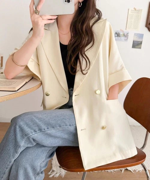 Classical Elf きちんと感も、抜け感も。夏に着られるテーラード。ショートスリーブオーバーサイズジャケット(半袖)商品画像-4