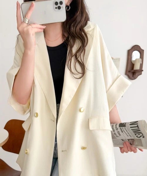 Classical Elf きちんと感も、抜け感も。夏に着られるテーラード。ショートスリーブオーバーサイズジャケット(半袖)商品画像-7