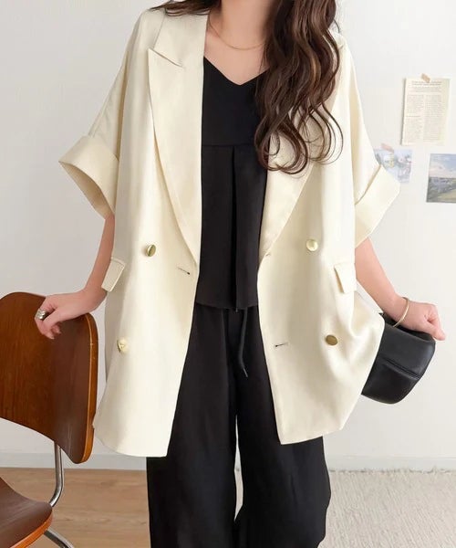 Classical Elf きちんと感も、抜け感も。夏に着られるテーラード。ショートスリーブオーバーサイズジャケット(半袖)商品画像-10