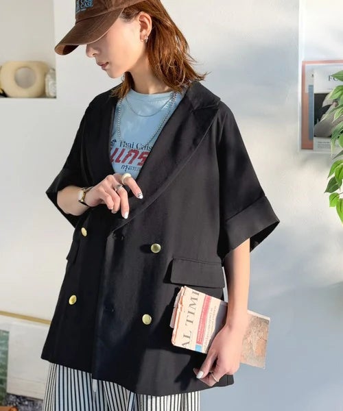 Classical Elf きちんと感も、抜け感も。夏に着られるテーラード。ショートスリーブオーバーサイズジャケット（半袖）商品画像-13