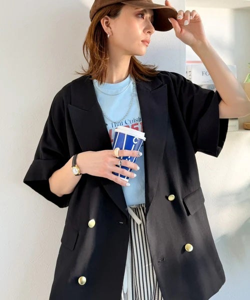 Classical Elf きちんと感も、抜け感も。夏に着られるテーラード。ショートスリーブオーバーサイズジャケット(半袖)商品画像-14