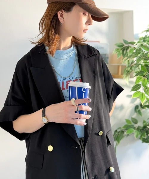 Classical Elf きちんと感も、抜け感も。夏に着られるテーラード。ショートスリーブオーバーサイズジャケット(半袖)商品画像-15