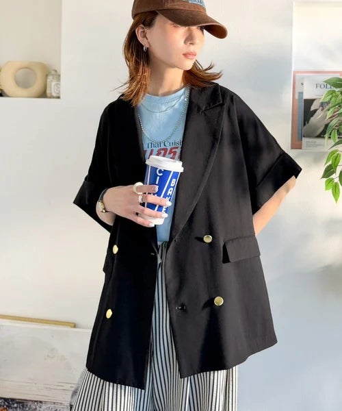 Classical Elf きちんと感も、抜け感も。夏に着られるテーラード。ショートスリーブオーバーサイズジャケット(半袖)商品画像-16