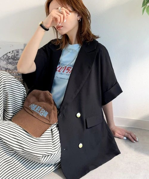 Classical Elf きちんと感も、抜け感も。夏に着られるテーラード。ショートスリーブオーバーサイズジャケット（半袖）商品画像-17