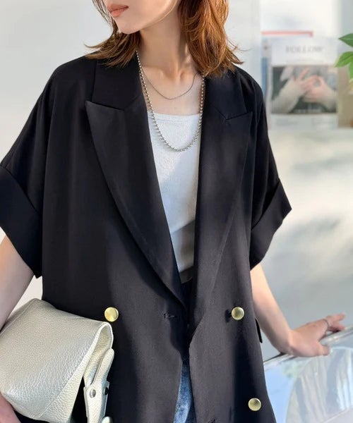 Classical Elf きちんと感も、抜け感も。夏に着られるテーラード。ショートスリーブオーバーサイズジャケット(半袖)商品画像-21