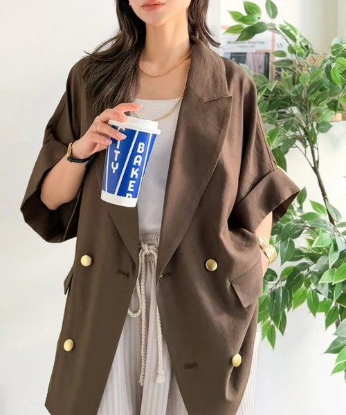 Classical Elf きちんと感も、抜け感も。夏に着られるテーラード。ショートスリーブオーバーサイズジャケット（半袖）商品画像-27