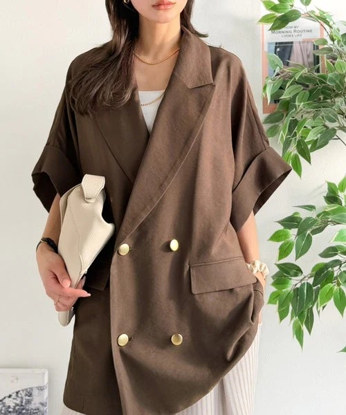 Classical Elf きちんと感も、抜け感も。夏に着られるテーラード。ショートスリーブオーバーサイズジャケット(半袖)商品画像-28