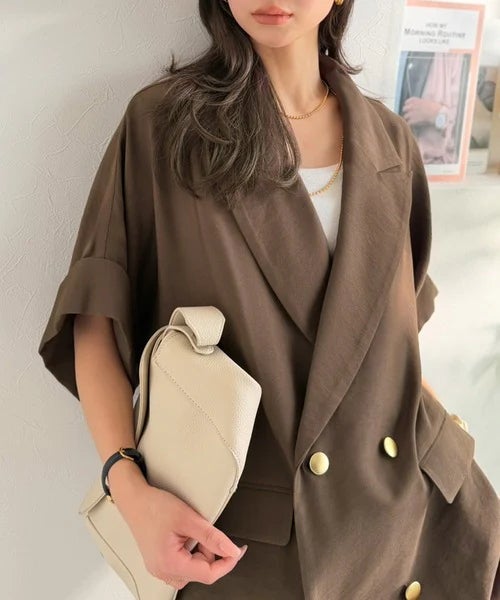 Classical Elf きちんと感も、抜け感も。夏に着られるテーラード。ショートスリーブオーバーサイズジャケット(半袖)商品画像-29