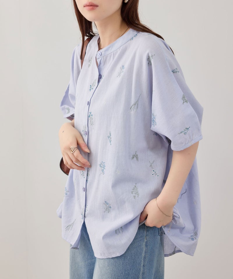 Free Nature  インドファブリック 刺繍バンドカラーブラウス レディース商品画像-3