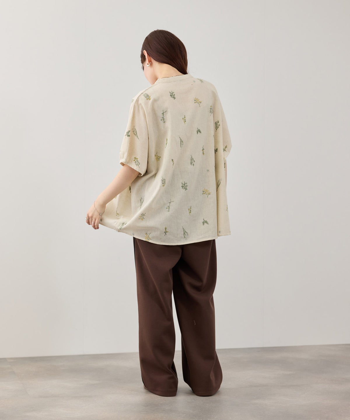 Free Nature インドファブリック 刺繍バンドカラーブラウス レディース