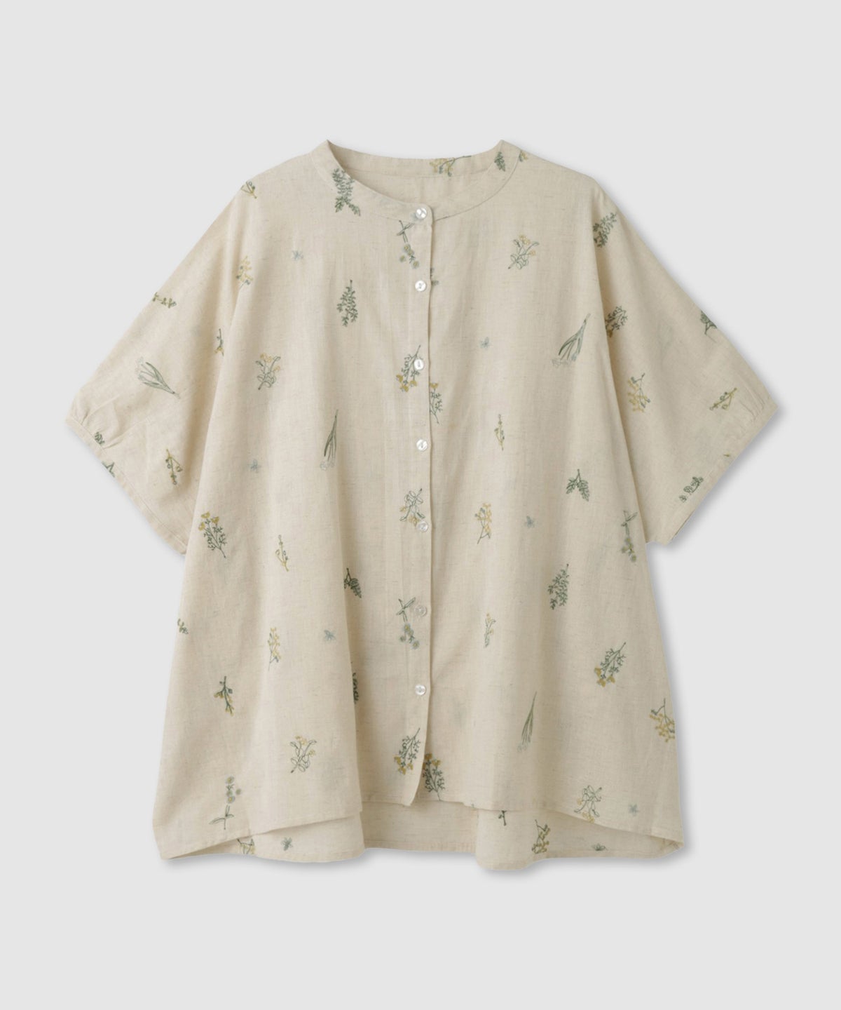 Free Nature インドファブリック 刺繍バンドカラーブラウス レディース