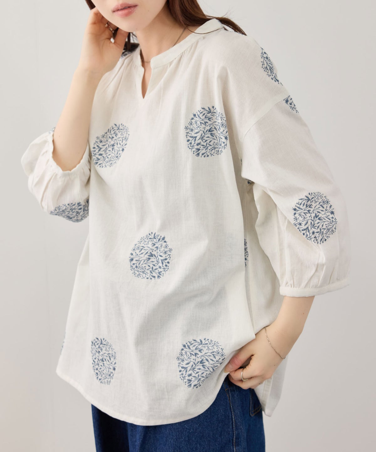 Free Nature インドファブリック 刺繍プルオーバー レディース