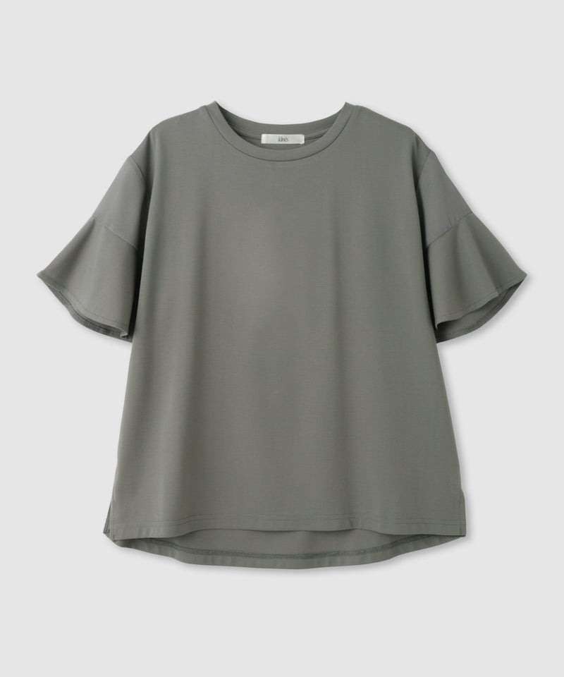 Idnes  異素材ドッキング シアーフレアスリーブ Tシャツ レディース メール便 対応商品商品画像-2