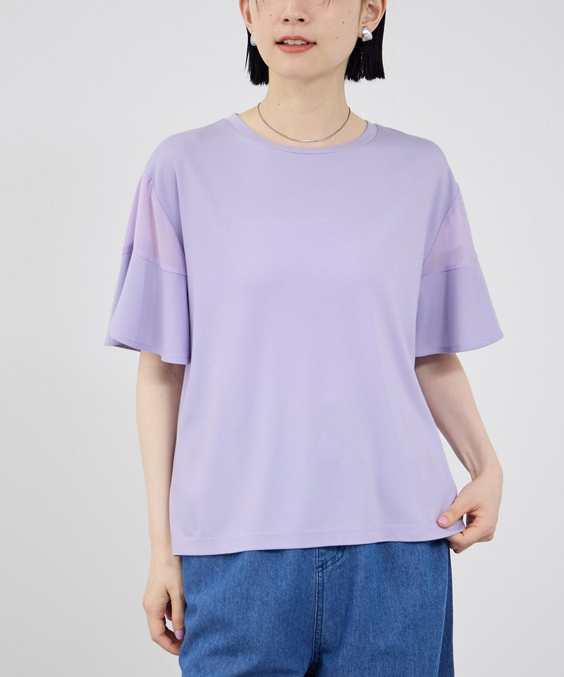 Idnes 異素材ドッキング シアーフレアスリーブ Tシャツ レディース メール便 対応商品商品画像-5