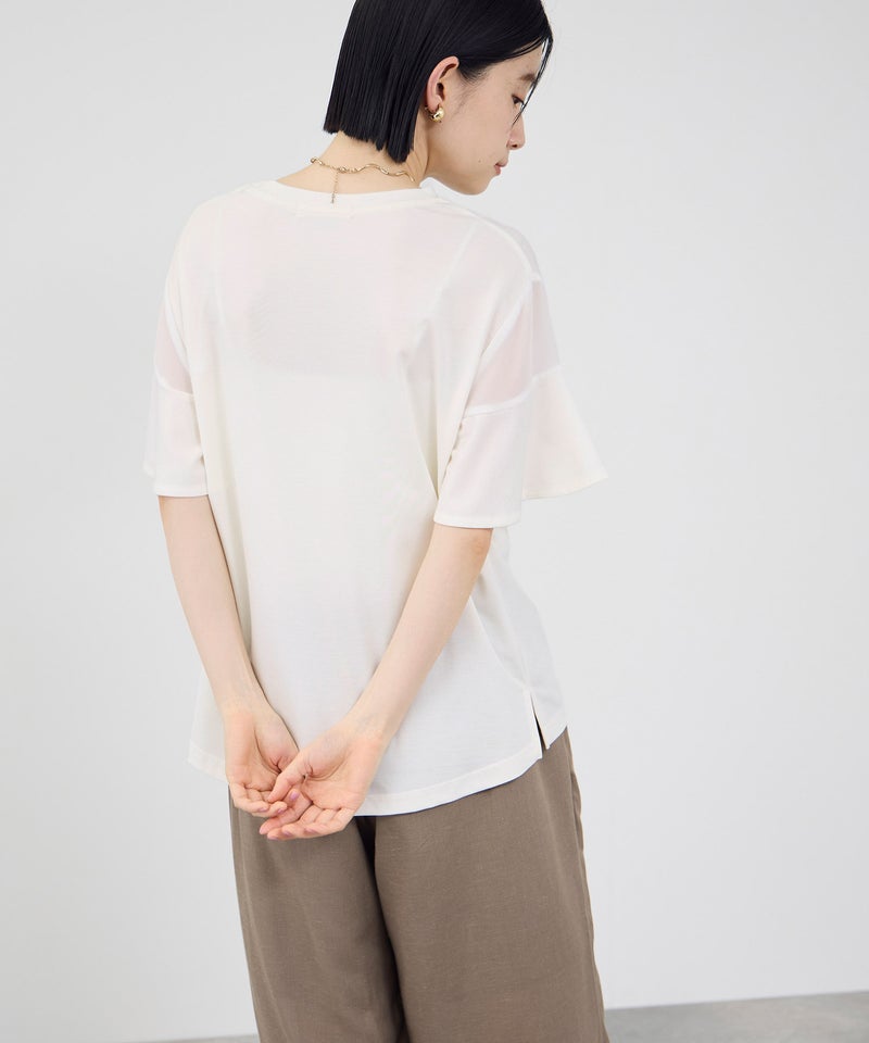 Idnes 異素材ドッキング シアーフレアスリーブ Tシャツ レディース メール便 対応商品商品画像-8