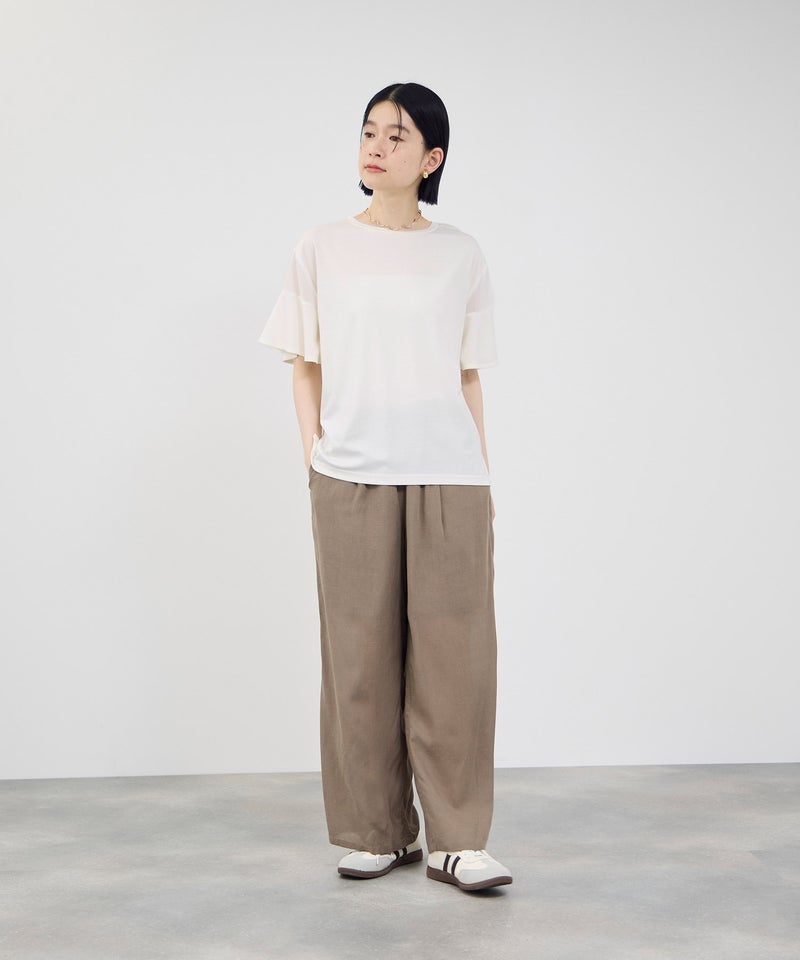 Idnes  異素材ドッキング シアーフレアスリーブ Tシャツ レディース メール便 対応商品商品画像-10