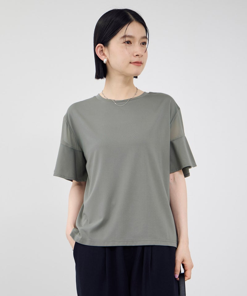 Idnes 異素材ドッキング シアーフレアスリーブ Tシャツ レディース メール便 対応商品商品画像-11