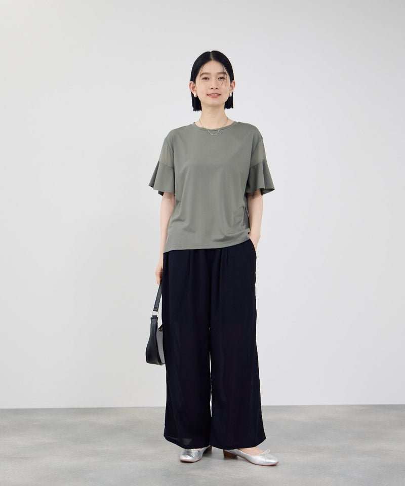 Idnes 異素材ドッキング シアーフレアスリーブ Tシャツ レディース メール便 対応商品商品画像-12