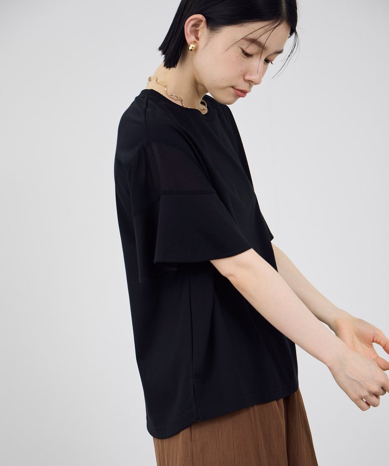 Idnes 異素材ドッキング シアーフレアスリーブ Tシャツ レディース メール便 対応商品商品画像-14