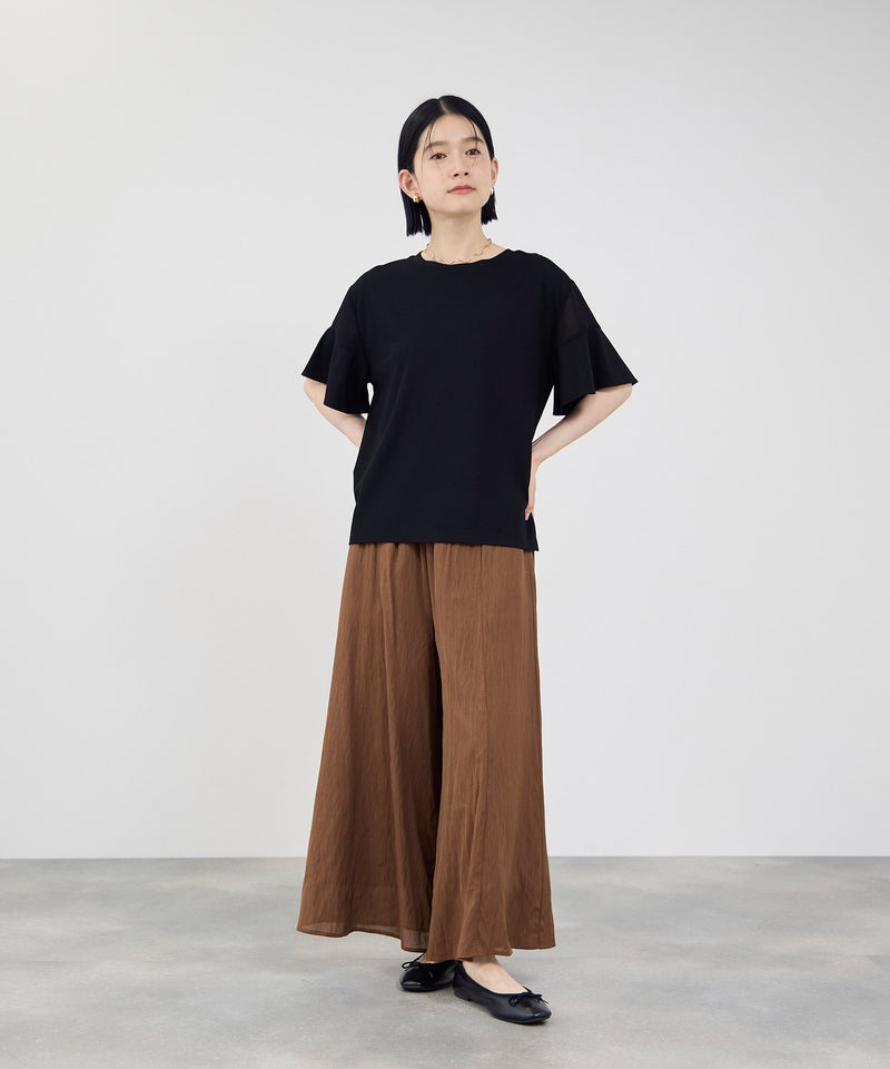 Idnes 異素材ドッキング シアーフレアスリーブ Tシャツ レディース メール便 対応商品商品画像-15