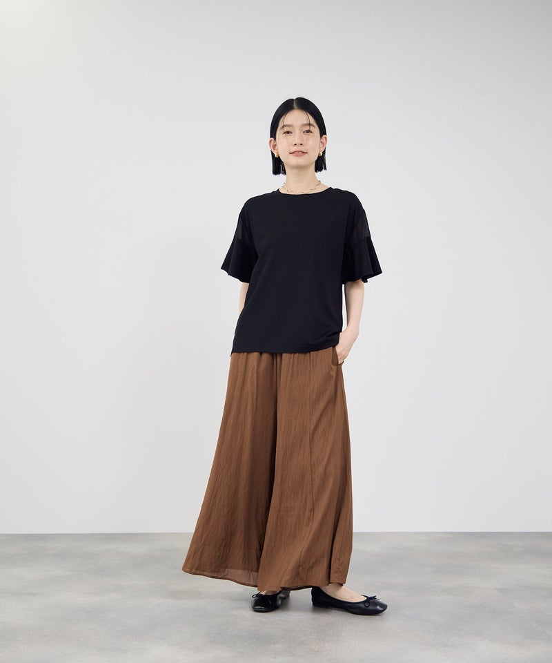 Idnes  異素材ドッキング シアーフレアスリーブ Tシャツ レディース メール便 対応商品商品画像-16