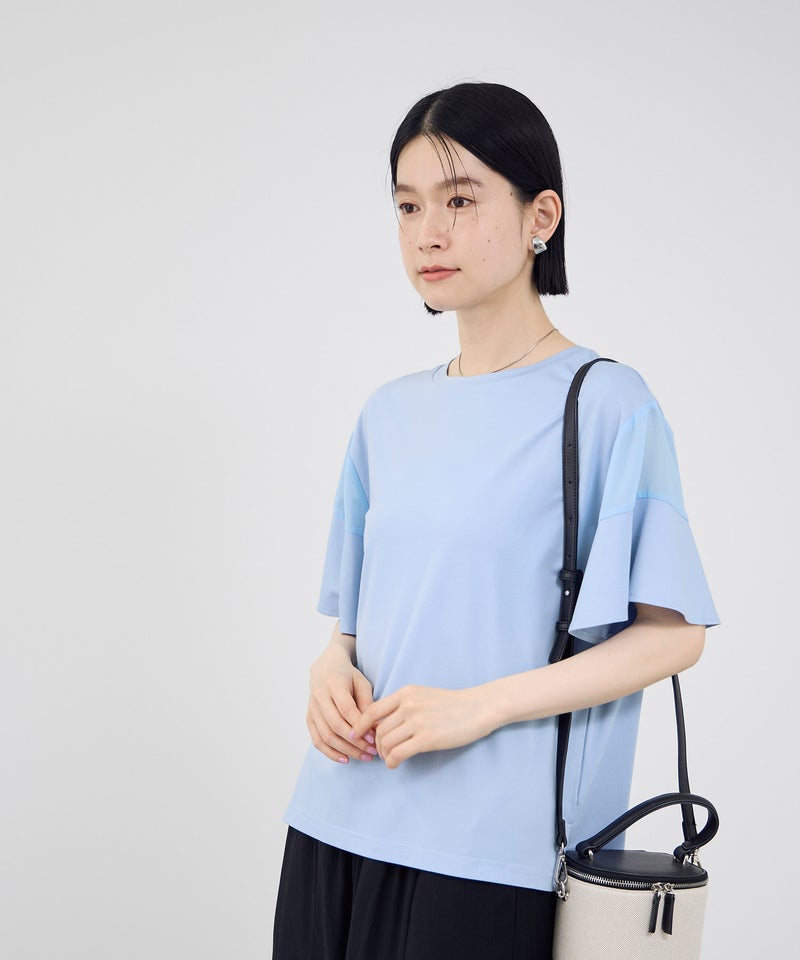Idnes  異素材ドッキング シアーフレアスリーブ Tシャツ レディース メール便 対応商品商品画像-17