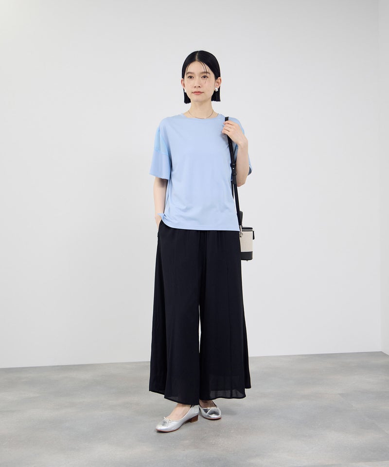 Idnes 異素材ドッキング シアーフレアスリーブ Tシャツ レディース メール便 対応商品商品画像-18