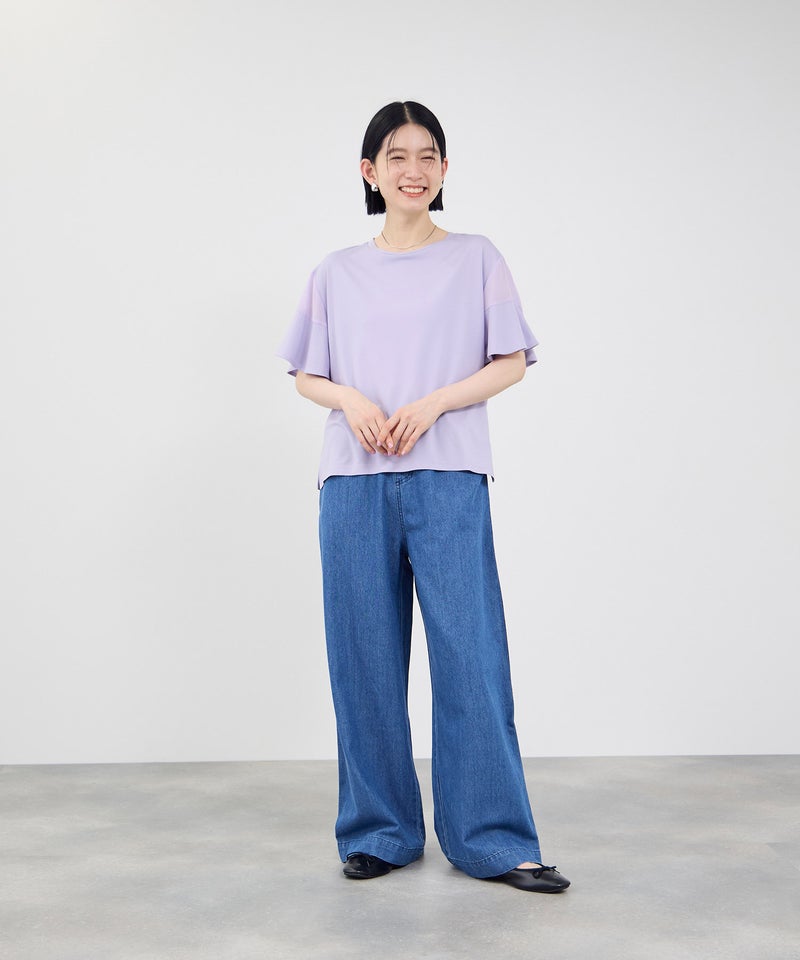 Idnes 異素材ドッキング シアーフレアスリーブ Tシャツ レディース メール便 対応商品商品画像-21