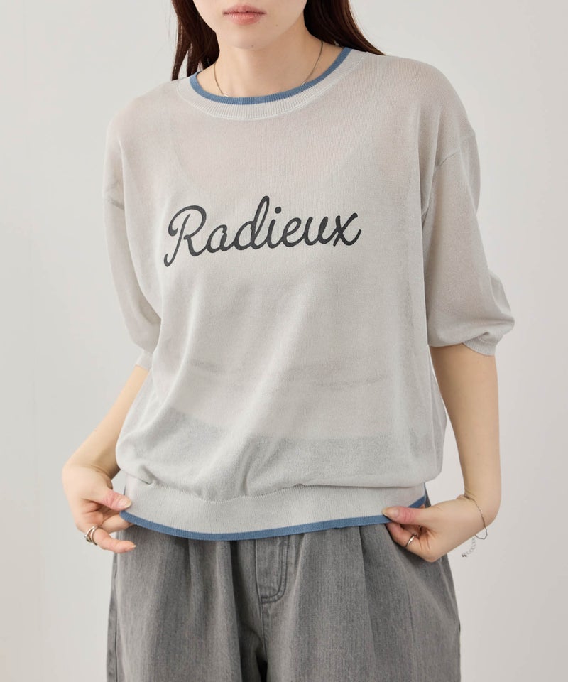 NAVY  SARARI ロゴプリント シアーニットプルオーバー 配色ライン レディース商品画像-1