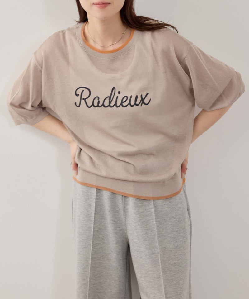 NAVY  SARARI ロゴプリント シアーニットプルオーバー 配色ライン レディース商品画像-3