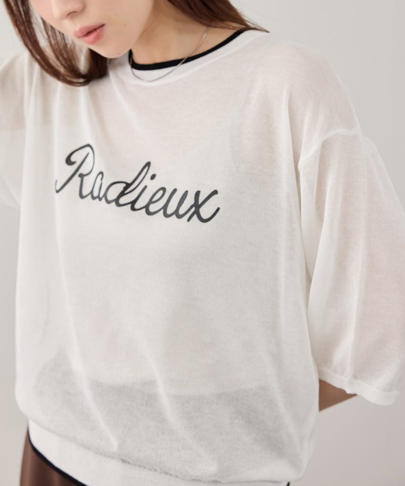 NAVY  SARARI ロゴプリント シアーニットプルオーバー 配色ライン レディース商品画像-9