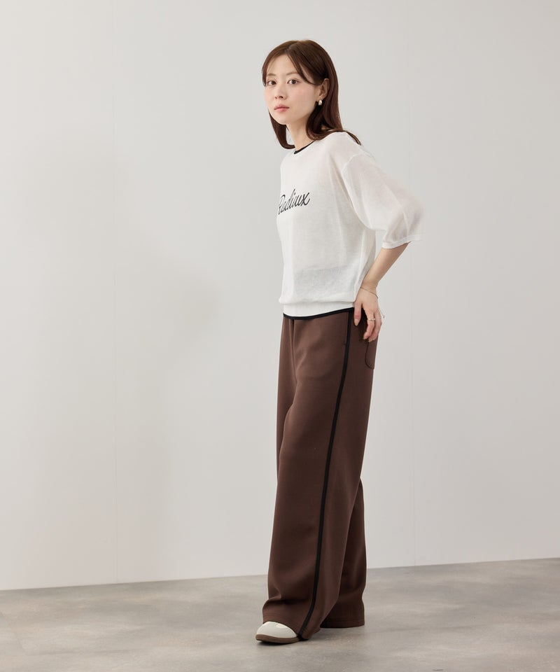 NAVY SARARI ロゴプリント シアーニットプルオーバー 配色ライン レディース商品画像-11