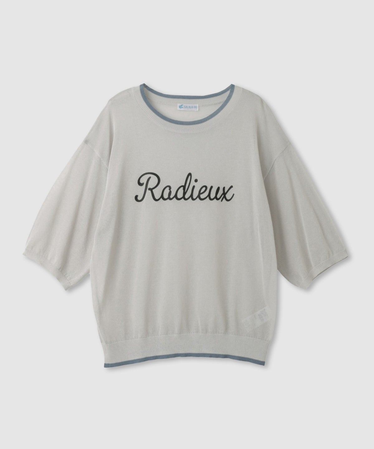 NAVY SARARI ロゴプリント シアーニットプルオーバー 配色ライン レディース