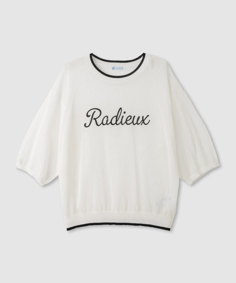 NAVY SARARI ロゴプリント シアーニットプルオーバー 配色ライン レディース商品画像-15