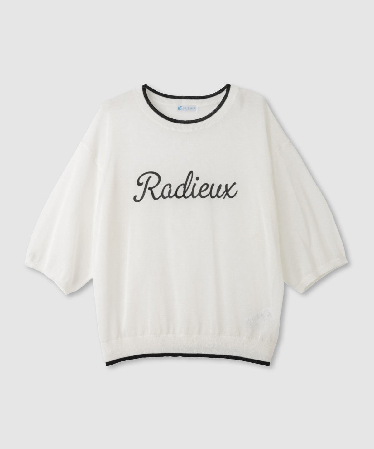 NAVY SARARI ロゴプリント シアーニットプルオーバー 配色ライン レディース